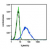 FACS analysis of cell surface TLR4 in human monocyte-derived dendritic cells using SM7124F at 1:200 (2.5 µg). Black and green open histograms represent unstained cells and negative control (anti-human CD14 FITC) respectively. Blue open histogram is SM7124F anti-TLR4 stained Dendritic cells. Data courtesy Anna Manlapat, National Institutes of Health